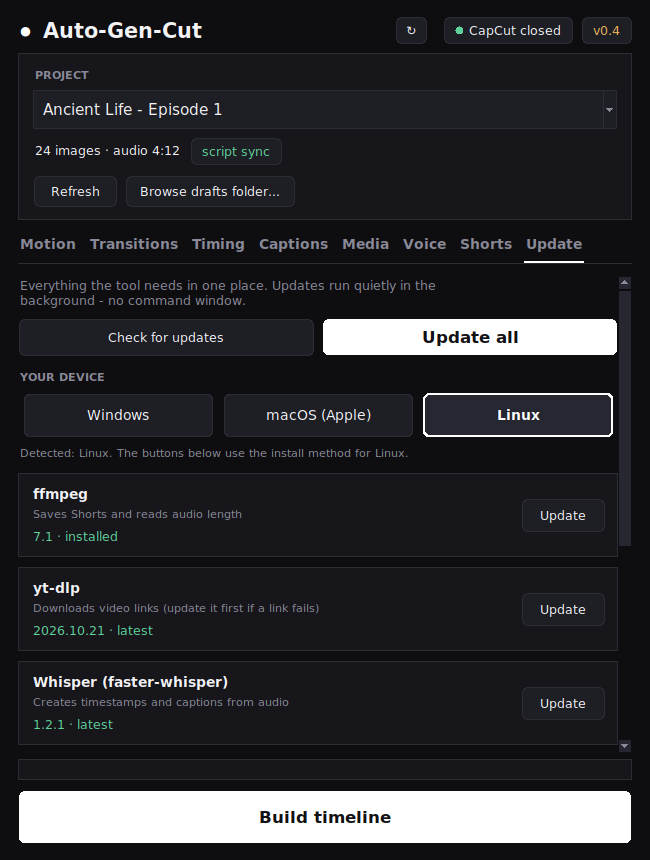 Update tab