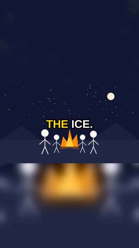 A vertical Short with large yellow captions over a campfire scene